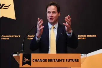  ??  ?? Former Liberal Democrat leader Nick Clegg delivers a speech at the National Liberal Club in London (Getty)