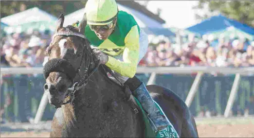  ?? JUSTIN N. LANE ?? American Pastime, here running second in the Gallant Bob, and Takaful might be the only 3-year-olds to run in the BC Sprint.