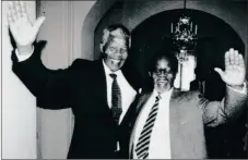  ??  ?? ANC leaders Nelson Mandela and Oliver Tambo meet for the first time after 28 years in Stockholm, in this March, 1990 file photo.