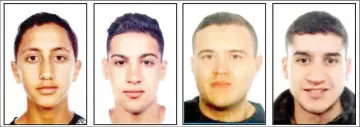  ??  ?? A combo of handout images released by the Catalan regional police ‘Mossos D’Esquadra’ shows four suspects of the Barcelona and Cambrils attacks, (from left) Moussa Oukabir, Said Aallaa, Mohamed Hychami and Younes Abouyaaqou­b. — AFP photo