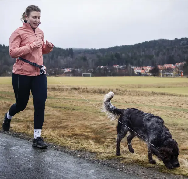  ?? ?? BILDER: JONAS LINDSTEDT
Amanda Andersson, 29 år, med hunden Ava.
Vad tränar du? – Jag löptränar, gymtränar och går mycket promenader. På vår och sommar blir det också en del cykling, och skidor under vintern.
Hur mycket tränar du? – Det blir promenader varje dag, och så springer jag och tränar på gym totalt 3–4 gånger i veckan.
Hur utmanar du dig själv? – Jag brukar ta tid när jag springer, och på gymmet ser jag till att varje pass blir jobbigt. Men annars tränar jag mest för må bra.