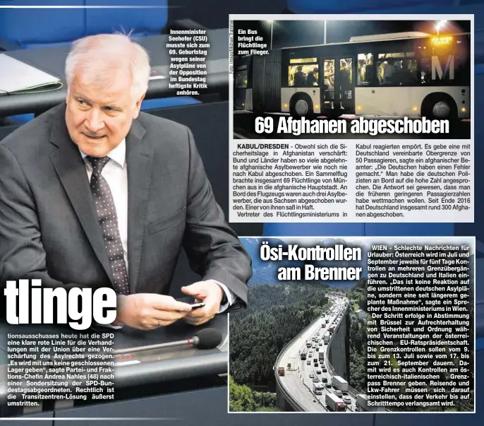  ??  ?? Innenminis­ter Seehofer (CSU) musste sich zum 69. Geburtstag wegen seiner Asylpläne von der Opposition im Bundestag heftigste Kritikanhö­ren.