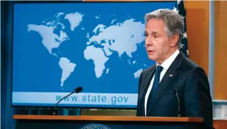  ?? ?? US Secretary of State Antony Blinken delivers remarks on the release of the 2023 Country Reports on Human Rights Practices, at the State Department in Washington, DC, on April 22, 2024.