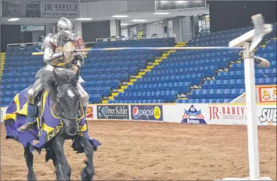  ?? CHRISTIAN ROACH/CAPE BRETON POST ?? One of the Knights of Valour, 22-year-old Samson Miller from Arizona, is seen hitting a target with his lance at Centre 200 on Wednesday. The Knights of Valour are a travelling extreme jousting organizati­on that will perform tonight at 7 p.m. at Centre...