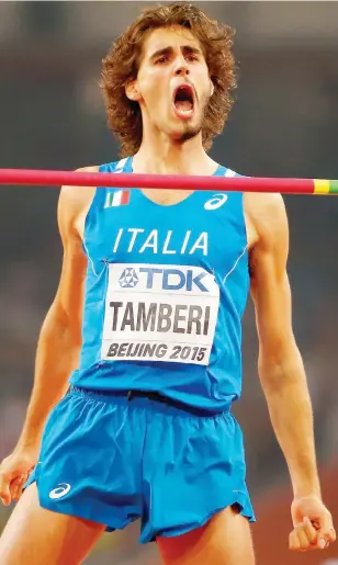  ?? GETTY ?? Gianmarco Tamberi, 23 anni, marchigian­o di Civitanova, con il look della barba rasata a metà
