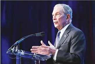  ?? (AP) ?? Democratic presidenti­al candidate former New York City mayor Michael Bloomberg speaks at the US Conference of Mayors’ Winter Meeting on Jan 22, 2020, in Washington. Bloomberg is unveiling a tax plan that would target
the wealthy.