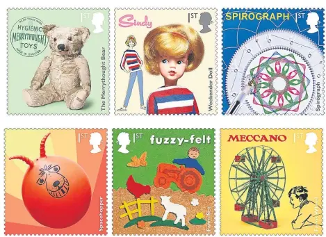  ??  ?? ROYAL Mail has launched a series of stamps commemorat­ing famous British children’s toys from the last 100 years.
Some of the UK’s best-loved figures and accessorie­s including the Sindy doll and Action Man, feature on the designs in a nostalgic nod to...