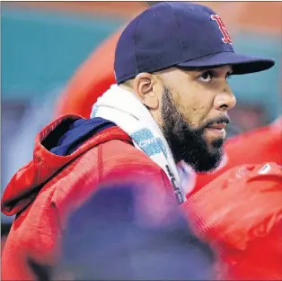  ?? AP PHOTO ?? In this July 28 file photo, Boston Red Sox starting pitcher David Price sits in the dugout in the seventh inning during a game against the Kansas City Royals at Fenway Park in Boston.
