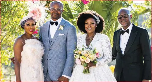  ??  ?? L-R: Mother of the bride, Mo Abudu; Groom, Adebola Makanjuola; his wife, Temidayo; Bride's Father, Tokunbo Abudu