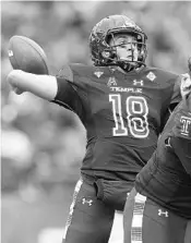  ?? RICH SCHULTZ/ASSOCIATED PRESS ?? Temple quarterbac­k Frank Nutile stepped in last season to help the Owls win four of their final six games.