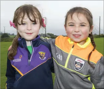  ??  ?? Grace Shorthall from Newbawn and Natasha St Ledger, New Ross at the Kellogg’s Cúl Camp at Rathgarogu­e-Cushinstow­n GAA grounds.