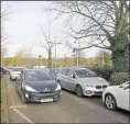  ??  ?? Parked cars block Maidstone Hospital’s two-way ring road