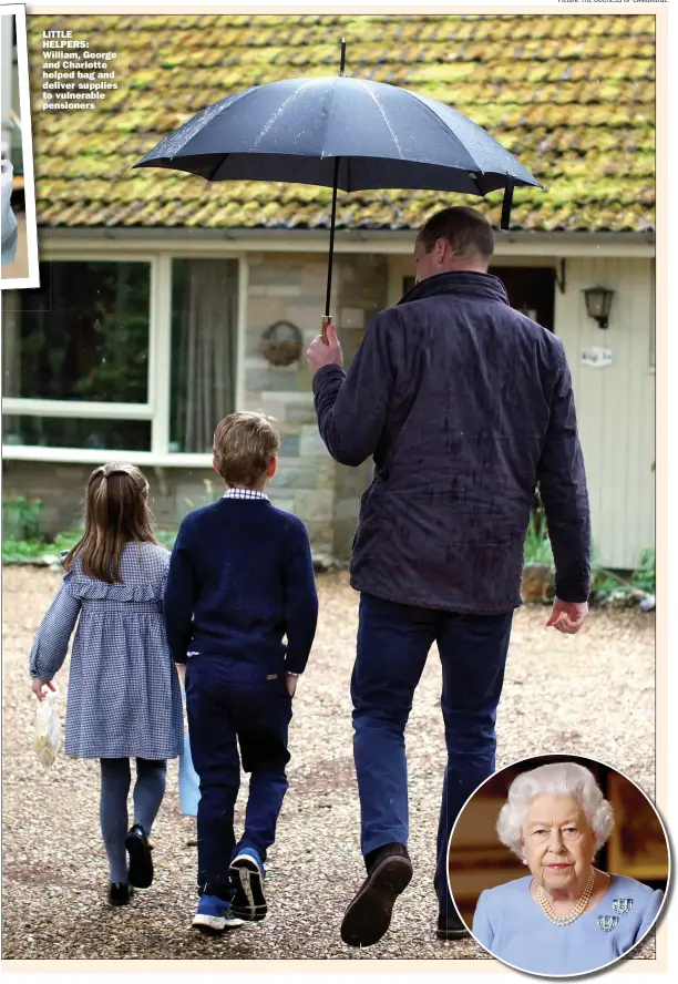  ?? Picture: THE DUCHESS OF CAMBRIDGE ?? LITTLE HELPERS: William, George and Charlotte helped bag and deliver supplies to vulnerable pensioners