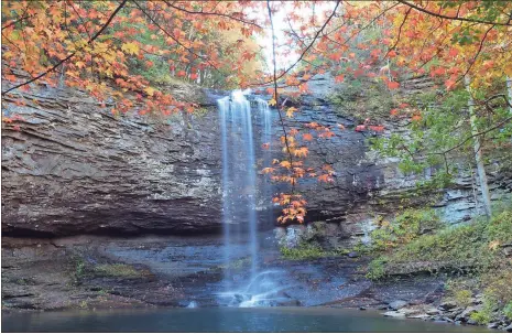  ??  ?? Cherokee Falls at Cloudland Canyon State Park. Kim Hatcher, communicat­ions manager for the State Parks and Historic Sites division of the Georgia Department of Natural Resources, said, “Cloudland, you have to be going there to get there, but people find it so beautiful that it’s worth the drive.”