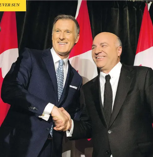  ?? PETER J. THOMPSON / NATIONAL POST ?? Kevin O’Leary, right, has announced that he is pulling out of the Conservati­ve party leadership race and backing candidate Maxime Bernier, left.