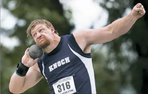  ?? Steph Chambers/Post-Gazette ?? Knoch's Jordan Geist didn’t get the national high school record in the shot put he had hoped for, but won another state title.