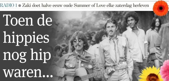  ?? FOTO BETTMANN ARCHIVE ?? Beatle George Harrison wandelt in de Summer of Love door het Golden Gate Park in San Francisco, gevolgd door hippies.