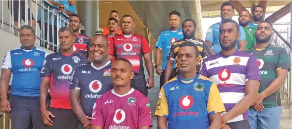  ?? Photo: Ronald Kumar ?? The respective team captains who are taking part in the Vodafone Vanua Cup rugby competitio­n, at the launch in Suva on May 4, 2022.