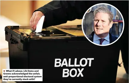  ?? ?? > What if Labour, Lib Dems and Greens acknowledg­ed the unfair, anti-proportion­al electoral system they’re currently stuck with?