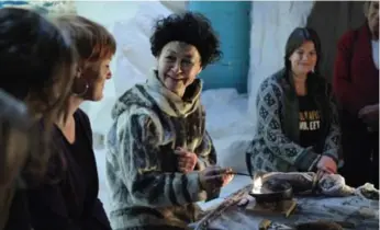  ?? QAJAAQ ELLSWORTH PHOTO ?? Angry Inuk, featuring Aaju Qulliq, centre, screens on Wednesday at the Aboriginal Education Centre.