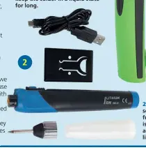  ??  ?? Rechargeab­le soldering iron from Laser Tools is lightweigh­t and powered by a lithium- ion battery.