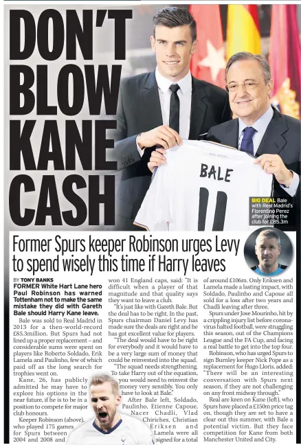  ??  ?? BIG DEAL Bale with Real Madrid’s Florentino Perez after joining the club for £85.3m
