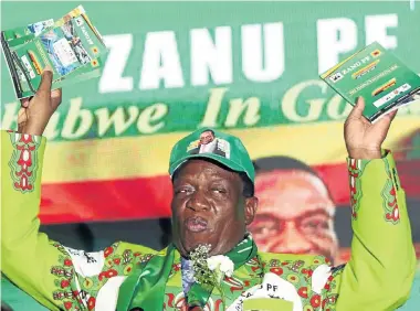  ?? Picture: Reuters ?? Delegation­s from across the world have been flying into Zimbabwe to investigat­e investment opportunit­ies since President Emmerson Mnangagwa was elected. Here he’s pictured during the launch of the Zanu-PF party’s election manifesto in Harare last week.