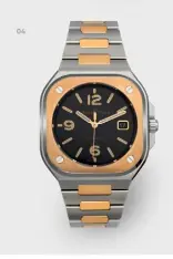  ??  ?? 04 04/ BR 05 BLACK STEEL & GOLD 40MM 18K ROSE GOLD-POLISHED STEEL CASE ON 18K ROSE GOLD-POLISHED STEEL BRACELET £8,800