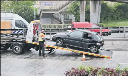  ??  ?? COLLISION: This car involved in a wrong-way collision on Bourges Boulevard. PICTURE: ROWLAND HOBSON