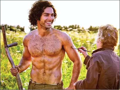  ??  ?? A boulder of smoulder: Aidan Turner as Poldark on location. Right: In full brooding mode on screen