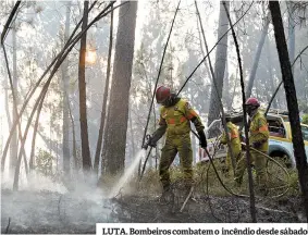  ??  ?? LUTA. Bombeiros combatem o incêndio desde sábado