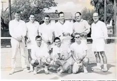  ?? ORANGE COUNTY REGIONAL HISTORY CENTER ?? Participan­ts in the Orlando Tennis Centre Amateur Championsh­ip in March 1965 included Joseph L. Brechner (standing, right), of WFTV, which sponsored the event. The facility’s head profession­al, Hugh Waters, is at far left. Others identified are Jim Stokes (front, left) and Penn Gaines (front, center).