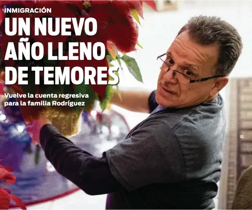  ?? Marie D. De Jesús / Houston Chronicle ?? Juan Rodríguez acomoda una planta para la decoración navideña en la casa de su familia en Houston para pasar las recientes fiestas de fin de año.