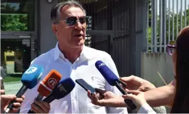  ?? Photograph: Elvis Barukcic/AFP/Getty Images ?? Zdravko Mamić, addresses media after a detention hearing in Sarajevo, on 11 June, 2019.
