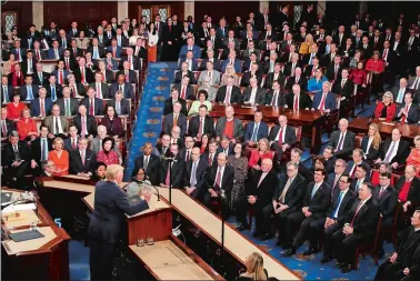  ?? J. SCOTT APPLEWHITE/AP PHOTO ?? President Donald Trump delivers his State of the Union address to a joint session of Congress on Tuesday.