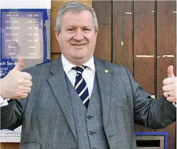  ??  ?? Thumbs up: Ian Blackford yesterday – but his interventi­on rebounded on him