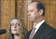  ?? Marc Levy/Associated Press ?? Jim Piazza, standing next to his wife Evelyn, speaks Friday at a news conference on anti-hazing legislatio­n in the Pennsylvan­ia governor’s reception room in Harrisburg.