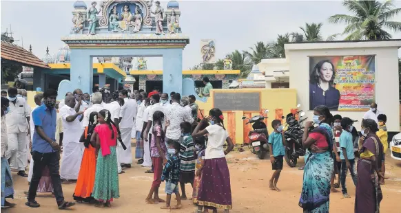  ?? AFP ?? Prayers are offered for the victory of the US Vice President-elect Harris at a temple in Thulasendr­apuram, in the southern state of Tamil Nadu