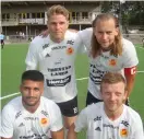  ?? Bild: STINSEN ANDERSSON ?? Skoftebyns målskyttar från vänster: Gustaf Rådström, Krister Andersson (stående), Lavdim Azemi och Fredrik Larsson (knästående).