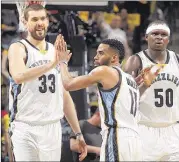  ?? Nikki BoertmAN / the CommerCiAl AppeAl FileS ?? (From left) center marc Gasol, if healthy after recovering from foot surgery, will be a key for the Griz as a complement to guard mike Conley and forward Zach randolph this season.