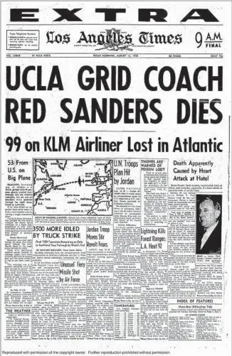  ??  ?? SANDERS’ DEATH was major news. He was only 53 and had recently signed a 10-year contract when he suffered a heart attack inside a room at the Lafayette Hotel on Beverly Boulevard.