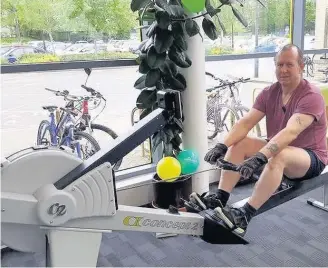  ??  ?? Wayne Short started a mammoth one million metre rowing task on April 1 in a bid to raise funds for Rainbows Hospice and Macmillan Cancer Support and now he has completed it.