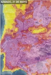  ?? ?? SÁBADO, 21 DE MAYO
Los colores rojos y morados sobre Extremadur­a indican el riesgo `alto' (rojo) y `extremo' (morado) de incendios para los próximos días.