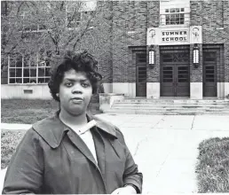  ?? AP ?? In 1964, Linda Brown Smith returned to the Sumner School in Topeka, Kan., a public school that refused to admit her in 1951 because she is black. That led to the Brown v. Board of Education ruling.