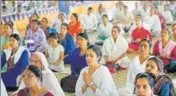  ?? PTI ?? Followers of Asaram attend a special prayer for his release in Ahmedabad on Wednesday.