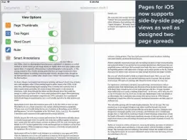  ??  ?? Pages for iOS now supports side-by-side page views as well as designed twopage spreads