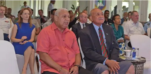  ?? Photo: New Zealand High Commission ?? Prime Minister Voreqe Bainimaram­a, President Major-General (Ret’d) Jioji Konrote at the Official Residence watching the livestream­ing of the unveiling of Pacific Islands Memorial Te Reo Hotunui o te Moana nui a Kiwa on March 27, 2021.