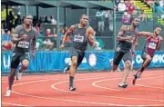  ?? AFP PHOTO ?? Justin Gatlin (extreme left) clocked 20.32 seconds to finish behind Ameer Webb (second from left).