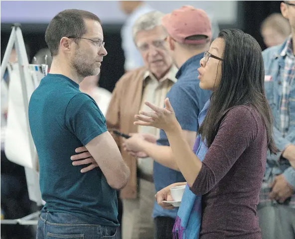  ?? JASON PAYNE/ PNG ?? Several dozen people took part in a City of Vancouver roundtable discussion on housing Saturday at the Hillcrest Community Centre. The event allowed citizens to comment on housing affordabil­ity issues and put forward possible solutions.