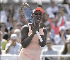  ?? MICHAEL NOBLE JR. — THE ASSOCIATED PRESS ?? American Sloane Stephens flashes a big smile after dispatchin­g Australian Ashleigh Barty. Stephens, unseeded, reaches the fourth round of a major for the first time in two years.